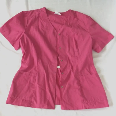 Crest Womens 2XL Medical Scrub Top Pink Shortsleeve Elastic Waist Back 4 Pocket - Image 1 of 4