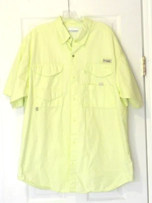 Columbia PFG Men's Size L Citrus Color Vented BF w/Collar SS Fishing Shirt - Image 1 of 2