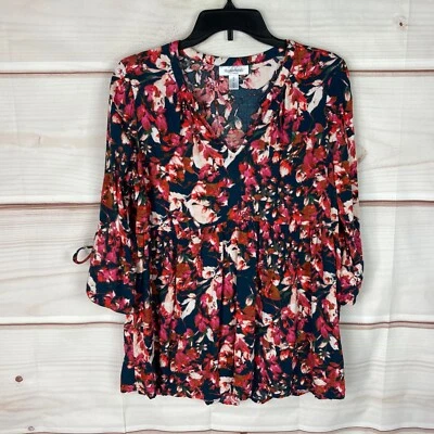 Motherhood Maternity Top Womens M Floral 3/4 Sleeve V-Neck Pullover Empire Waist - Image 1 of 4