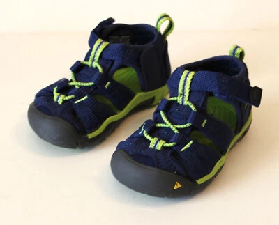 Keen Sandals 4 Seacamp Blue Lime Green Shoes Toddler Hook & Loop Covered Toe - Image 1 of 3