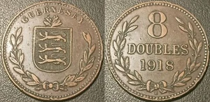 Guernsey - George V - 8 Doubles 1918 H, Heaton! Km #14 - Imagen 1 de 1