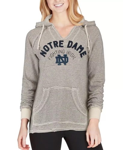 OFF WHITE Felpa con cappuccio donna Notre Dame Fighting Irish Blue 84 panna a righe French Terry nuova con etichette S