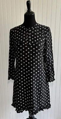 Vestido estrella colección J.Crew con volantes de seda negro blanco para mujer talla 4 caprichoso Foto 1 de 4
