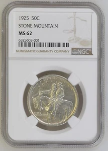 1925 MS62 Stone Mountain Commemorative Half Dollar NGC - Picture 1 of 2