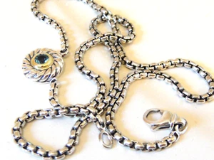 DAVID YURMAN 14K GOLD SILVER BLUE TOPAZ COOKIE BOX CHAIN NECKLACE - Picture 1 of 4