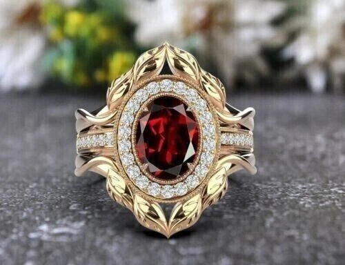 Мужское помолвочное кольцо с мизинцем из красного рубина 3,20 карата с покрытием из желтого золота 14 карат - Изображение 1 из 4