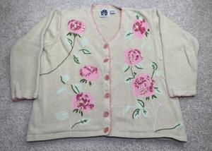 Vintage Storybook Knits Rose Floral Embroidered Sequin Sweater Cardigan 3x - Picture 1 of 8