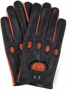 Riparo Genuine Leather Full-Finger Driving Gloves - Black/Cognac - Picture 1 of 3