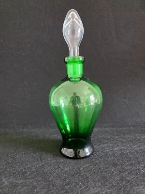Vintage Ampolla Bottiglia Vetro Soffiato Verde con Tappo - Immagine 1 di 4