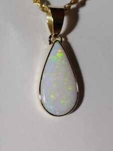 Solid Yellow Gold 10K Pendant Solid Australian Opal 5 Ct Hand Made In USA 🇺🇸