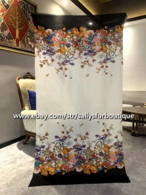 Sallys 200s 羊绒围巾披肩花朵印花柔软精致光 200x100 厘米 — 第 1/4 张图片