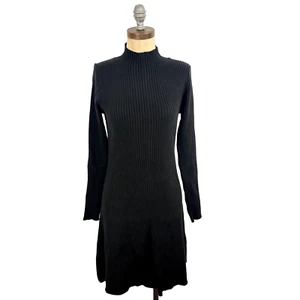 J.CREW Ribbed Mini Sweater-Dress M Long Sleeve Mock Neck Black Classic NWT B45 - Picture 1 of 6
