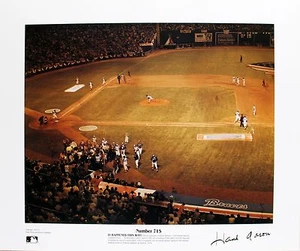 HANK AARON 715 HOME RUN POSTER FACSIMILE SIGNATURE BREAKING BABE RUTH RECORD - Picture 1 of 1