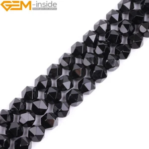 Natural Gemstone AAA Faceted Black Agate Loose Beads Jewelry Making 15" 8mm - Picture 1 of 34