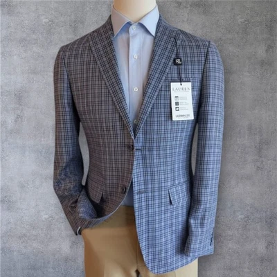 Blazer Abrigo Deportivo RALPH LAUREN Para Hombres Chaqueta de LINO de Dos Botones 42L Azul/Azul Marino a Cuadros Foto 1 de 3