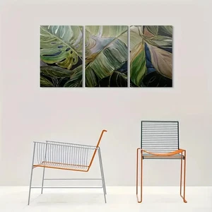 3pcs Modern Abstract Leaf Nature Inspired Metal Print Ready to Hang Art - Picture 1 of 7