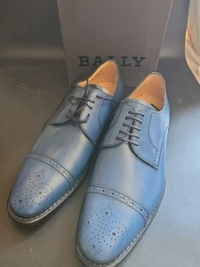 BALLY “Carmen” Shoes Azure Blue Calf Plain Oxfords Dress Shoes Size 8 - Picture 1 of 14