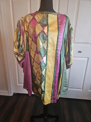 Mardi Gras Jester Clown Joker Renaissance Adult Costume Shirt, XL, satin - Image 1 of 4