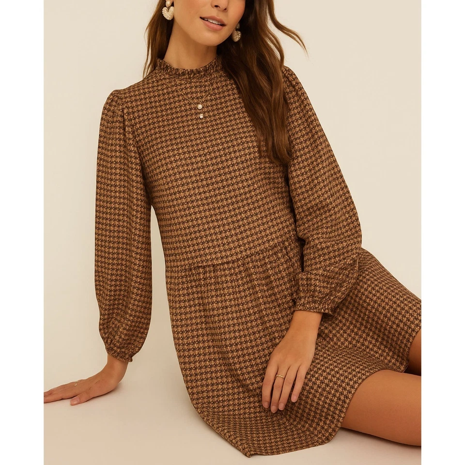 52 Seven Tan Multicolored Geometric Sweater Dress Women's Sz Large