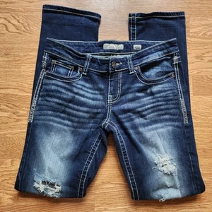 BKE Buckle Jeans Womens Size 29R Blue Wash Stella Stretch Low Rise Distressed - Picture 1 of 12