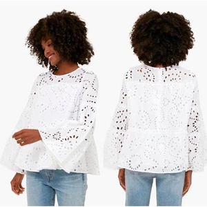 TUCKERNUCK Blouse Small Eloise Eyelet A-Line Silhouette Bell Sleeves Lined  - Picture 1 of 15