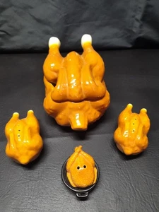ROASTED Thanksgiving Turkey SALT & PEPPER Shakers & Matching Bowl With Lid - Picture 1 of 9