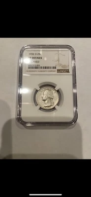 1932-D Washington Quarter 25c "KEY DATE COIN" NGC graded VF Details (Cleaned) - Image 1 of 2