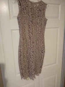 CALVIN KLEIN Beige Guipure Lace Overlay Lined Sheath Dress Size 4 - Picture 1 of 9