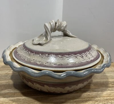 Ceramic Casserole Handmade Clay Hot Pot, Glazed, Lid, SIGNED by Artist EUC - Image 1 of 4