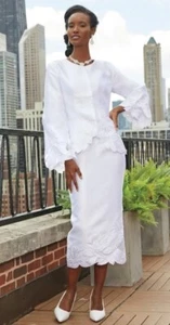 Size 16 Ashro White Formal Wedding Church Dress Rakia Cutout Skirt Suit - Picture 1 of 3