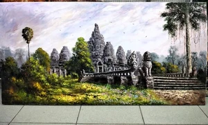 Bayon Temple Oil Painting - Pallet Knife Impressionism on Canvas 70cm x 140cm - Picture 1 of 7