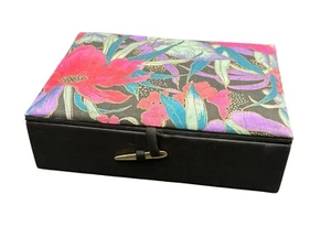 Vintage handgewebte Seide Schmuckschatulle mit lebendigen Blumen 80er Jahre Design 7" x 5" - Bild 1 von 13