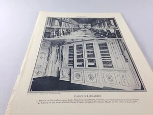 Vintage Black & White Print/Page ~ Bookcase/Famous Library ~ 1934 - Imagen 1 de 5