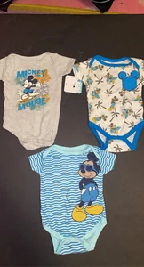 DISNEY MICKEY MOUSE 3 PIECE CREEPER SET SIZE 0/3 3/6 6/9 MONTHS NEW - Picture 1 of 1