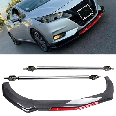 For Nissan Sentra Front Bumper Lip Spoiler Splitter Strut Rod Carbon Fiber - Изображение 1 из 4