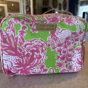 Lily Pulitzer Make Up Bag Hotty Pink Biggest Fan - Canvas w/Zip - Preppy!  - Picture 1 of 5