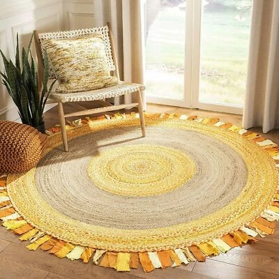 Ripaz - Rug Round Jute & Cotton mix braided style handmade area rug carpet - Image 1 of 4