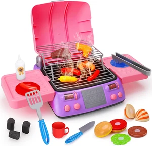 Kids BBQ Grill Playset Kitchen Toy Set with Pretend Smoke Sound Light - Picture 1 of 12