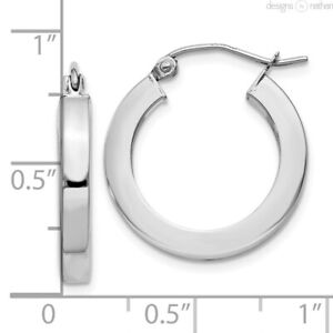 Fine 10K White Gold Round Classic Hoop Earrings 3 mm Wide Square Tube Many Sizes