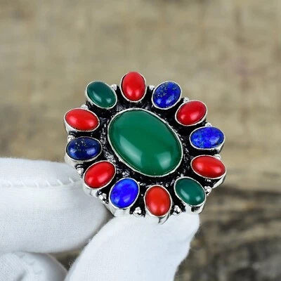 Verde Avventurina Gemma Anello a Mano 925 Argento Sterling Gioielli Per Regali - Immagine 1 di 4