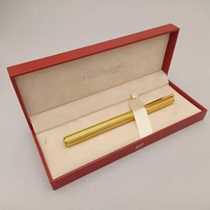 S.T. DUPONT Gatsby Pinstripe Gold Plated Fountain Pen 18k M Nib Uninked Vintage - Bild 1 von 22