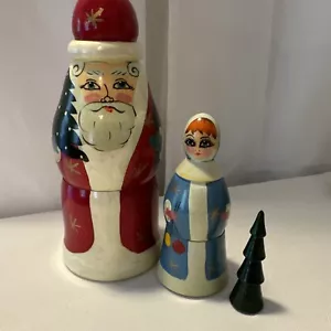 Vintage Wooden Hand Painted Santa Claus Angel Tree Nesting Dolls set of 3 - Picture 1 of 8