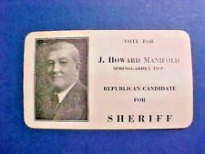 Vintage Political Card - J Howard Manifold Spring Garden Twp Rep Sheriff
