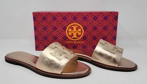 Tory Burch Ines Rose Gold Leather Slide Sandals Size 7.5 - Picture 1 of 9