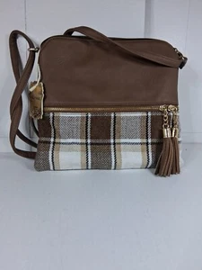 Cartera Bandolera Vegana Alyssa Tostada y a Cuadros - Imagen 1 de 3
