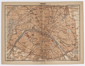 1905 ANTICA MAPPA DI PARIGI / CENTRO / CENTRO-VILLA / FRANCIA - Foto 1 di 3