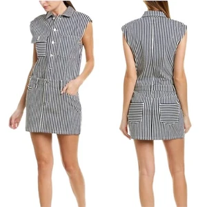 Current Elliott Blue White Striped Denim Button Up Collared Mini Dress Size 0 - Picture 1 of 10