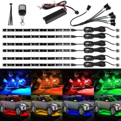 6Pcs LED Multi-color Neon Atmosphere Light Flexible Strip RGB For Motorcycle Car - Image 1 of 4