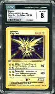CGC 8 Zapdos 1a Edizione Set Base 16/102 Holo Carta Pokemon Rara NM/MINT psa - Foto 1 di 2