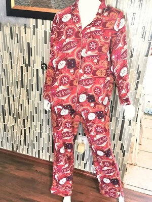 Juego de pijama de franela Soft Surroundings talla 1XL rojo blanco y dorado algodón navideño 0176 Foto 1 de 4